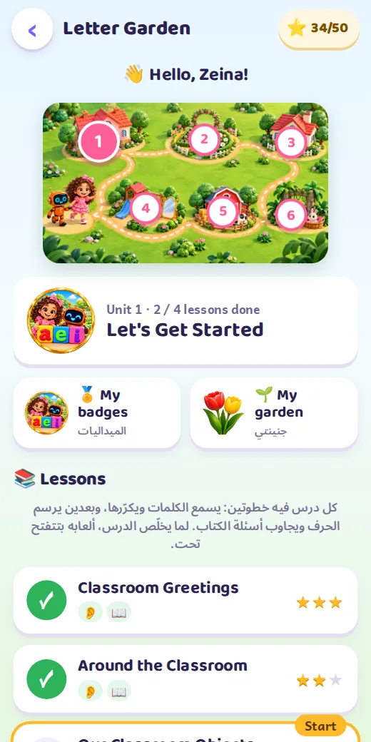 The unit page — Grade 2 English game