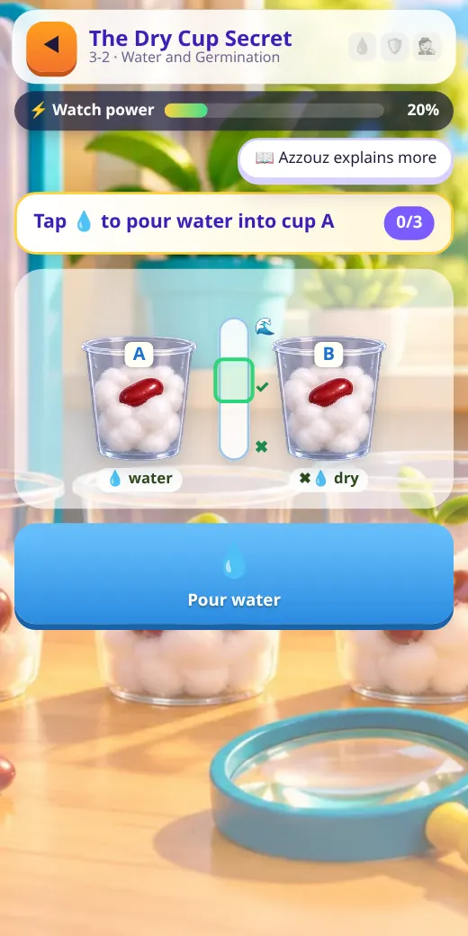 The bean cups — Grade 5 Science game